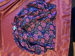 A Piece Apart Blouse Womens S Navy Pink Floral Long Sleeve Tie Neck Relaxed Top